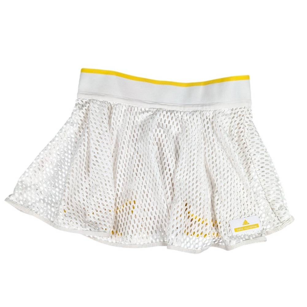 Adidas by Stella McCartney White Mesh Tennis Skort Yellow Trim Athletic Skirt